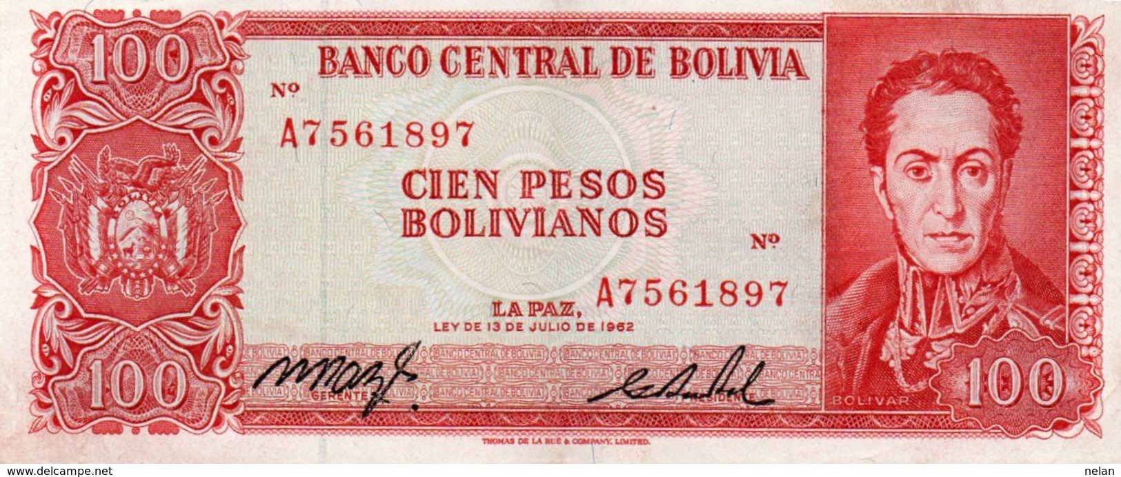 BOLIVIA 100 PESOS BOLIVIANOS 1962  P-163  XF - Bolivië