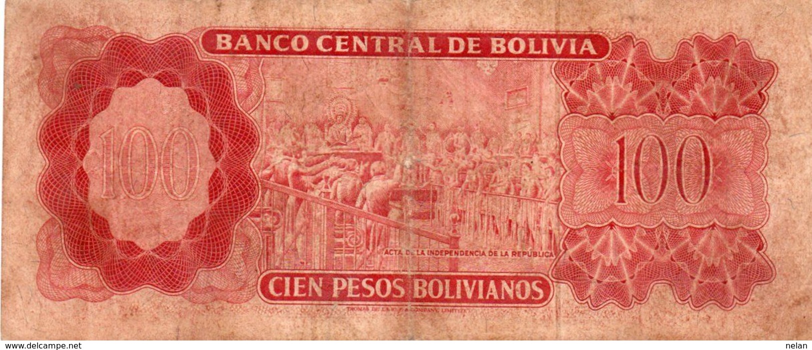 BOLIVIA 100 PESOS BOLIVIANOS 1962  P-163a  CIRC   SERIE RED K 1833557 - Bolivie