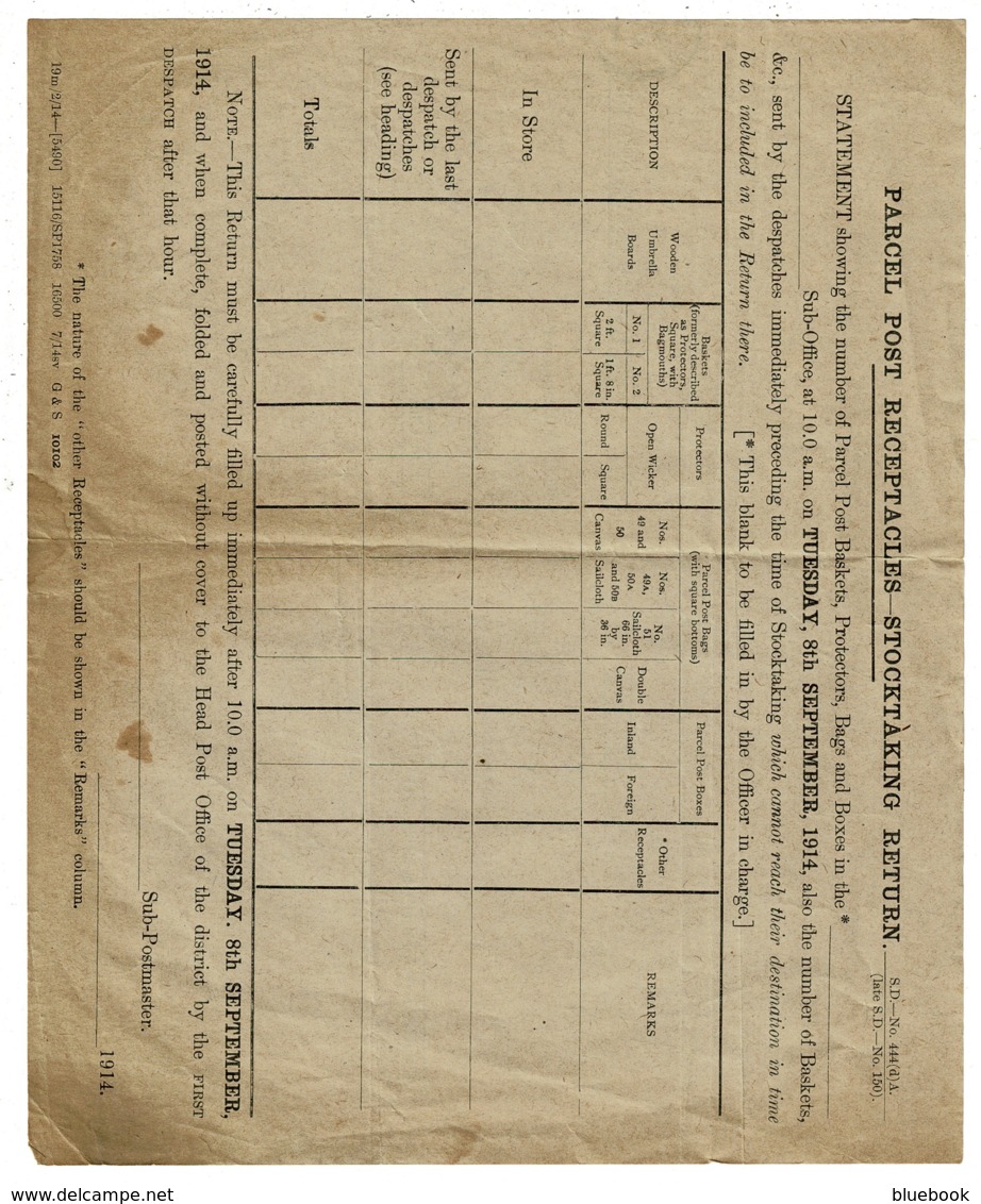 Ref 1383 - Rare 1914 OHMS Parcel Post Stocktaking Form For Tydd St Giles Post Office - Ely Cambridgeshire - Royaume-Uni