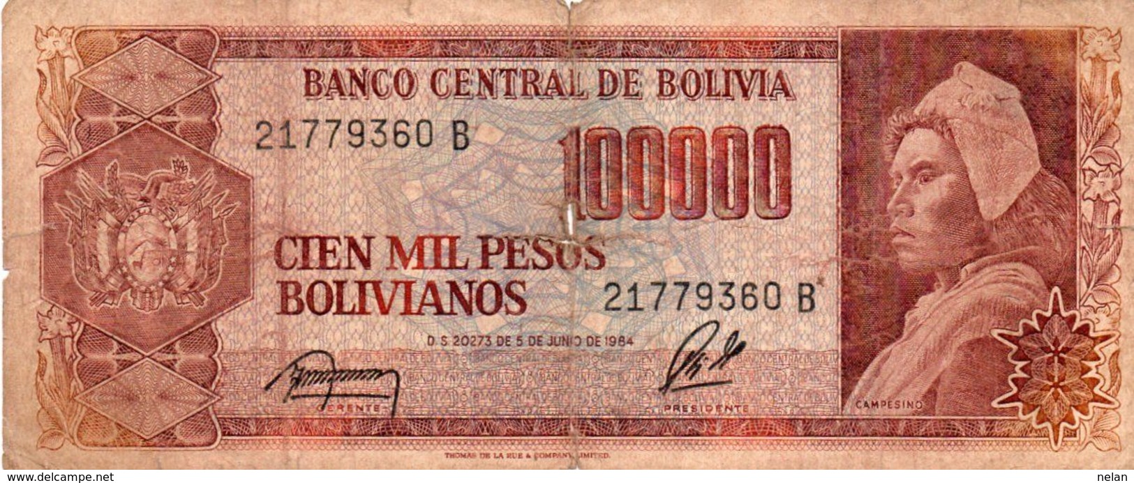 BOLIVIA 100000 PESOS BOLIVIANOS 1984 P-171a2 CIRC - Bolivie