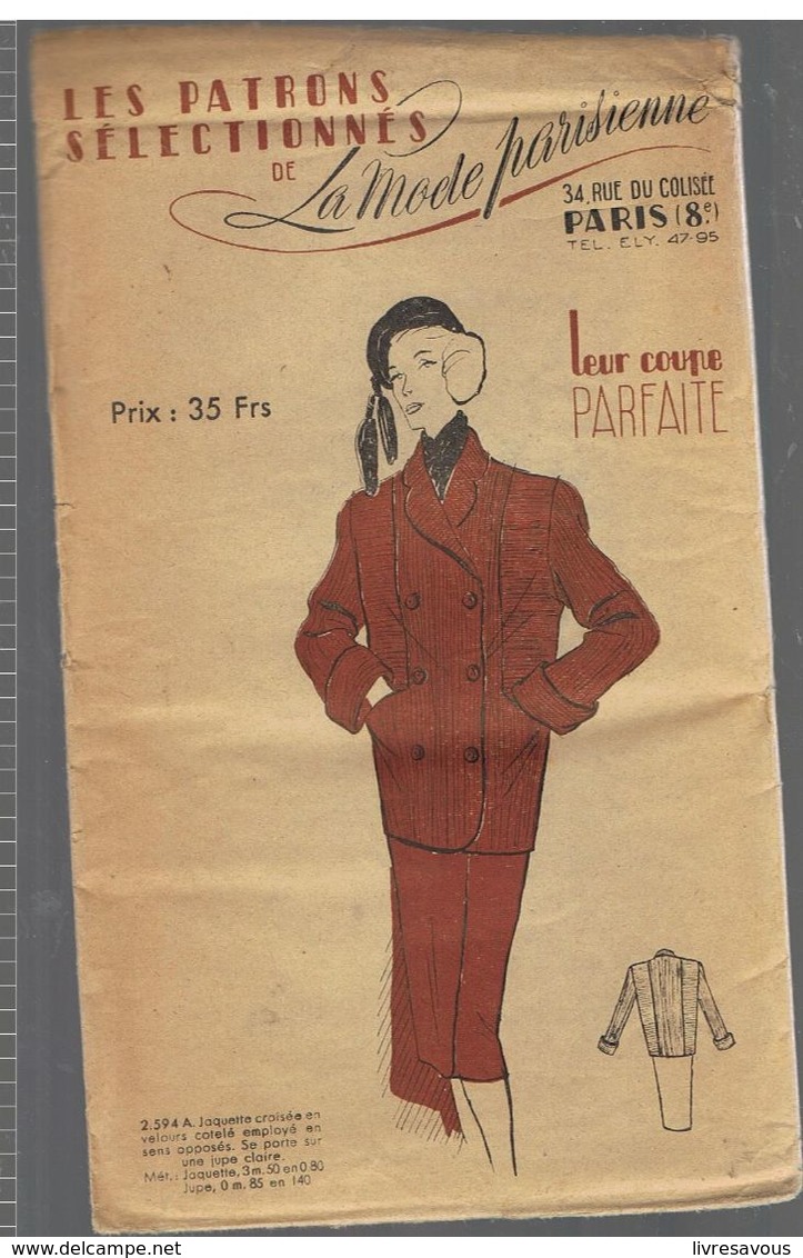 Jaquette Croisée En Velours Côtelé Employés En Sans Opposés Les Patrons Sélectionnés De La Mode Parisienne Année 1930 - Patrons