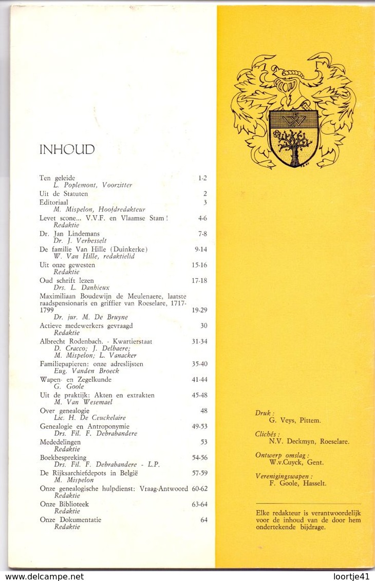 Tijdschrift Voor Familiegeschiedenis - Vlaamse Stam - Jg. 1 N° 1 - 1965 - Kwartierstaat A. Rodenbach Roeselare - History
