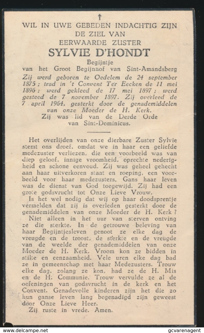 BEGIJN  SYLVIE D'HONDT  OEDELEM 1875  ST AMANDSBERG 1964 - Décès