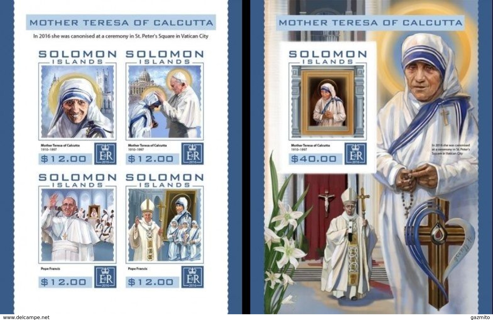 Salomon 2016, Mother Teresa, Pope Francis And J. Paul II, 4val In BF +BF IMPERFORATED - Mother Teresa