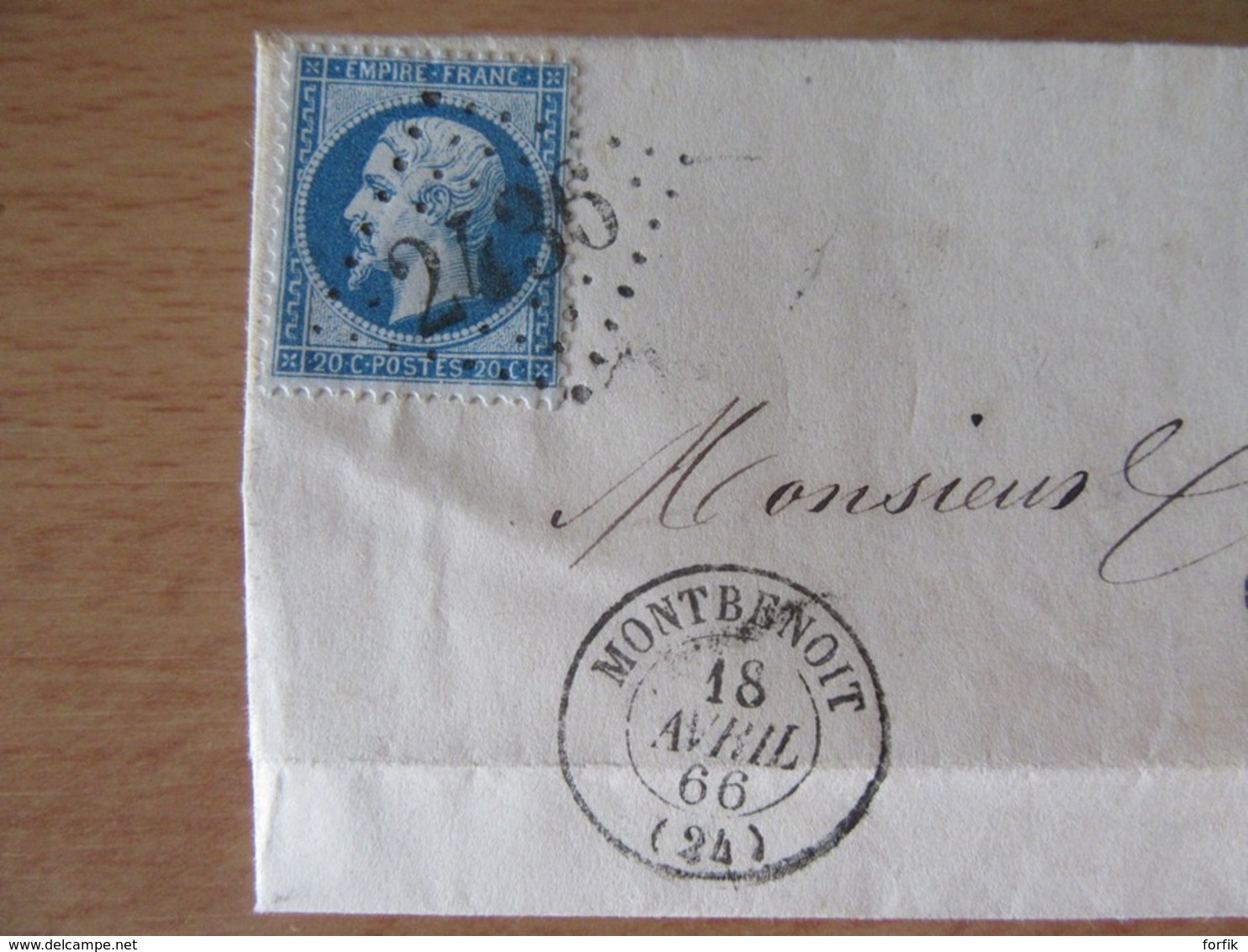 Lettre 1866 - Montbenoît Vers Morteau - Timbre 20c N°22 - Ob. GC 2436 - 1849-1876: Klassik