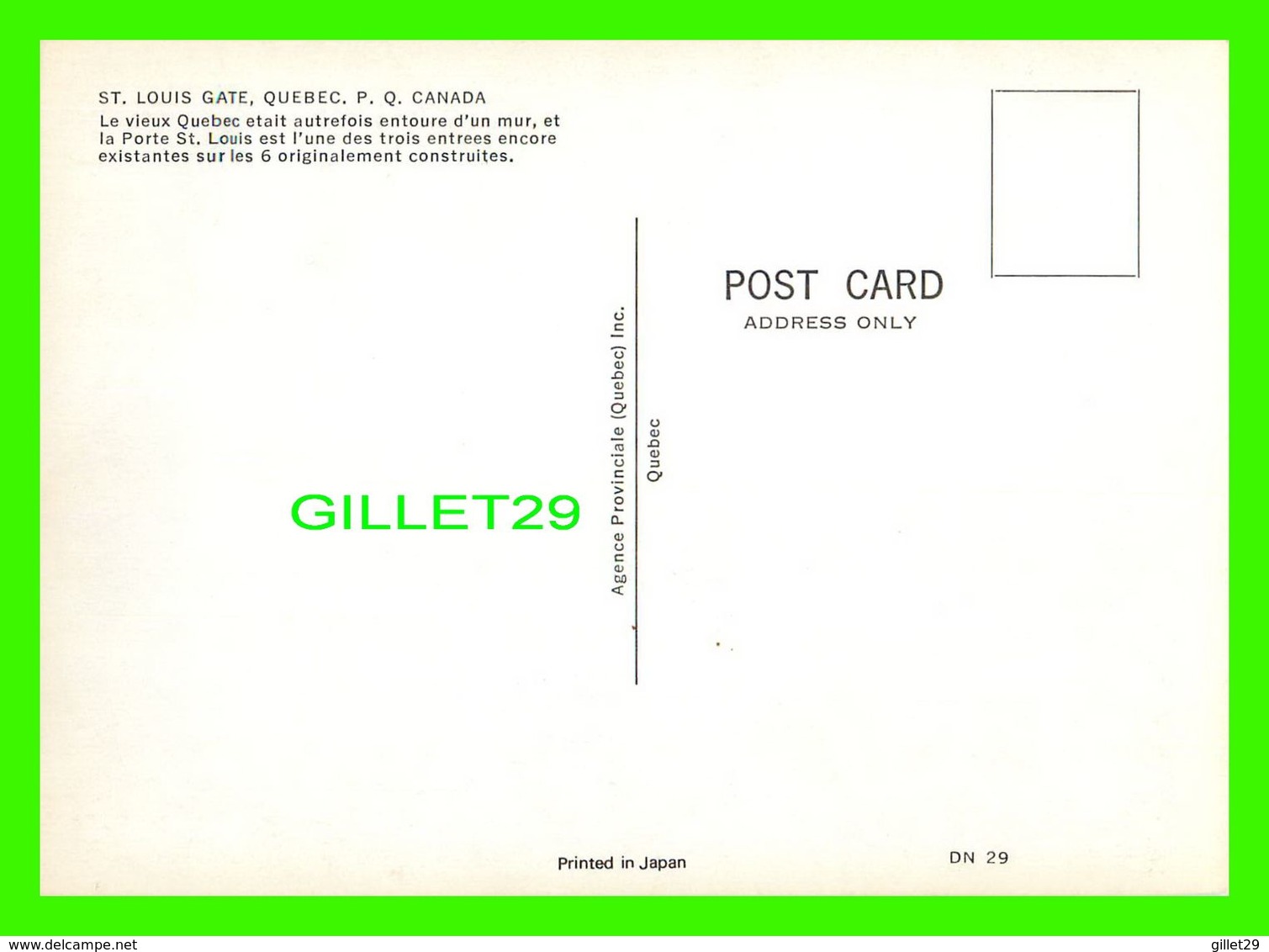 QUÉBEC - LA PORTE ST LOUIS - 3 DIMENSIONS - ANIMÉE -  AGENCE PROVINCIALE INC - - Québec – Les Portes