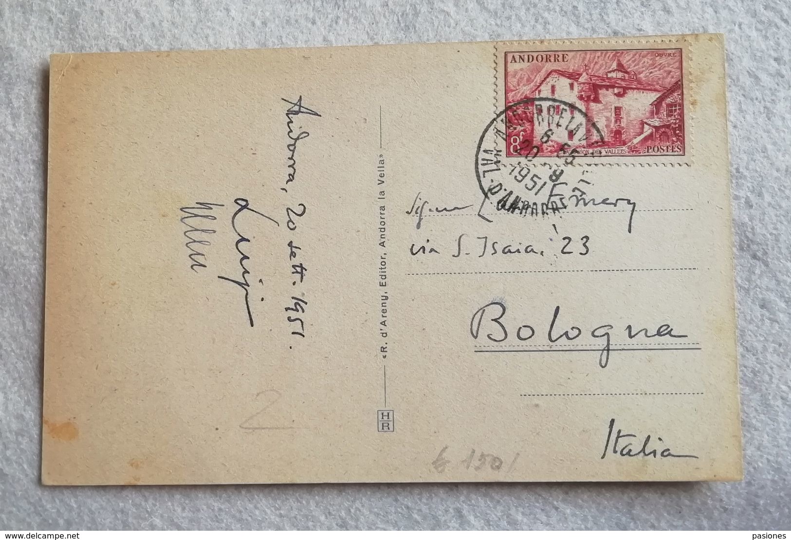 Cartolina Illustrata Andorra Per Bologna 1951 - Lettres & Documents