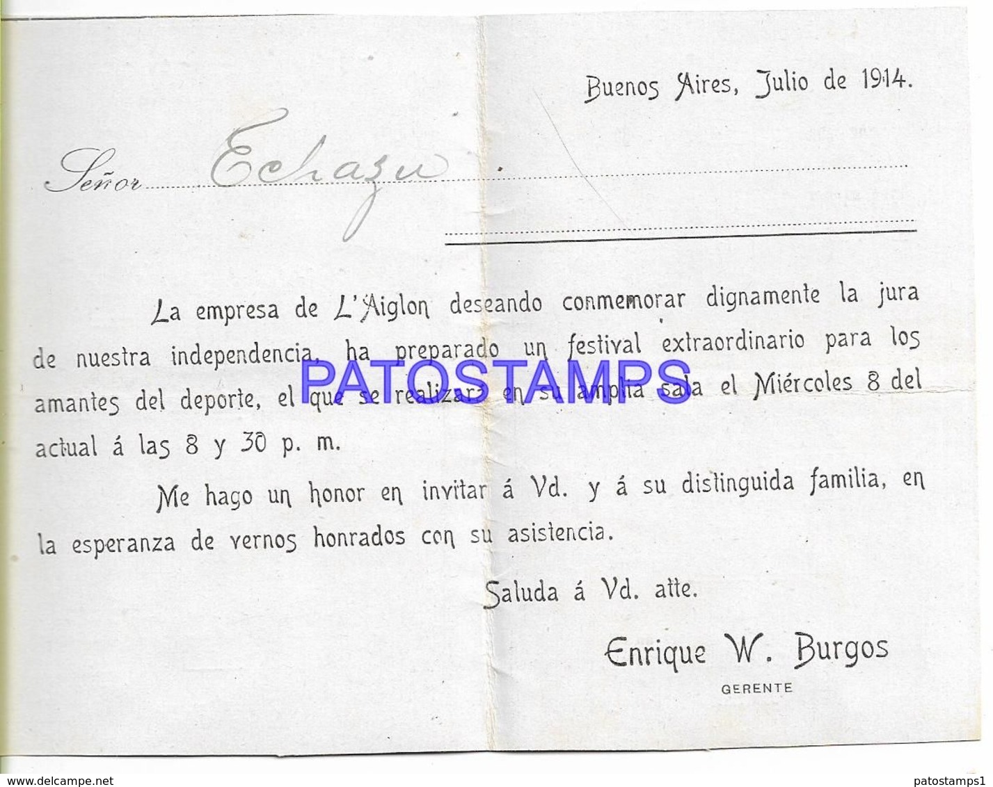 136692 ARGENTINA BUENOS AIRES SKATING L'AIGLON GRAN FESTIVAL PATINAJE SKATING PROGRAMA YEAR 1914 NO POSTAL POSTCARD - Other & Unclassified