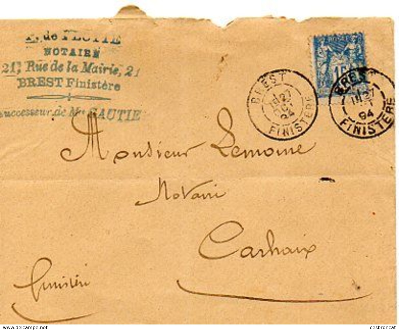 C5   1894 LETTRE Brest Pour Carhaix - 1877-1920: Semi-Moderne