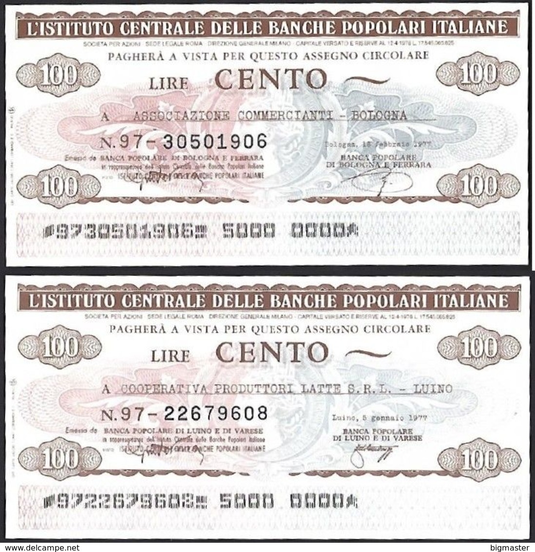 Mini Assegno Istituto Centrale Delle Banche Popolari Italiane £ 100 2 Diversi FDS - [10] Chèques