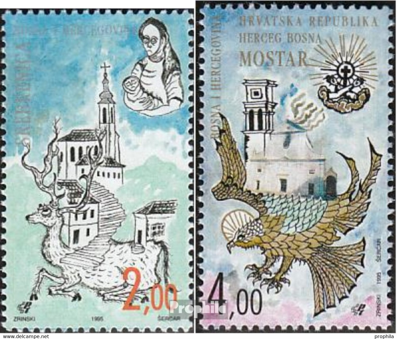 Bosnien - Kroat. Post Mostar 24-25 (kompl.Ausg.) Postfrisch 1995 Alte Städte - Bosnien-Herzegowina