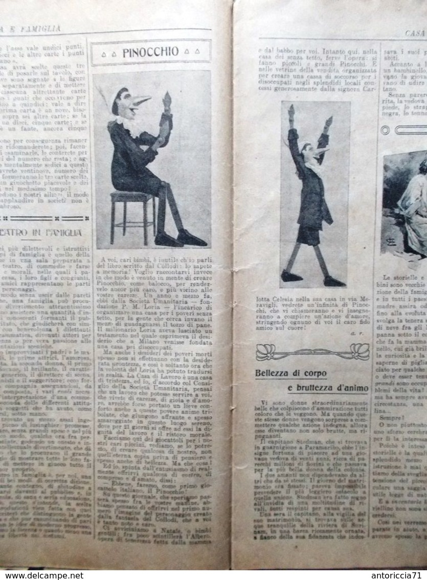 Casa E Famiglia Del 20 Dicembre 1908 Igiene Pinocchio Macchina Giornale Frutti - Altri & Non Classificati