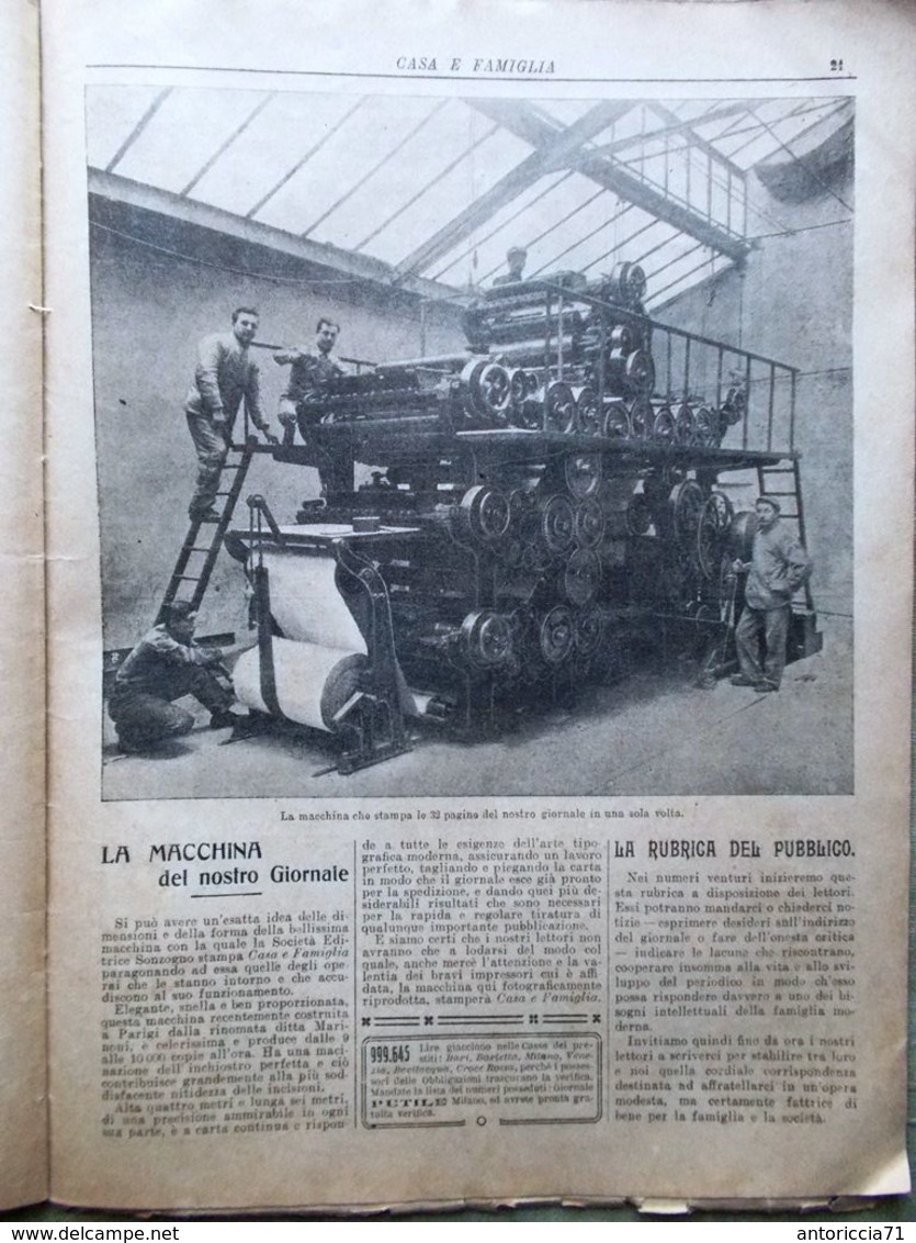 Casa E Famiglia Del 20 Dicembre 1908 Igiene Pinocchio Macchina Giornale Frutti - Sonstige & Ohne Zuordnung