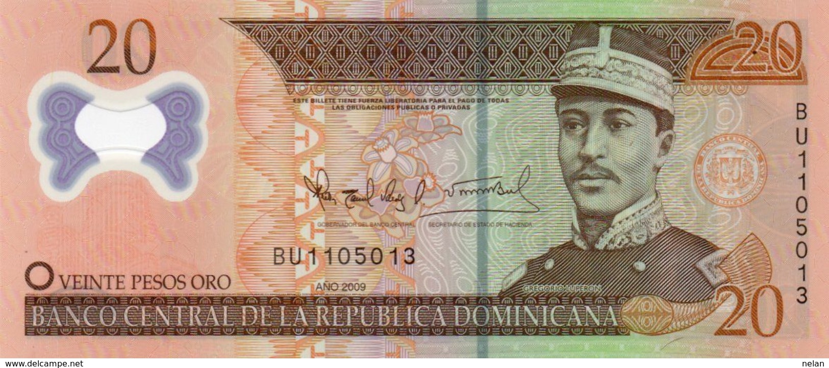 DOMINICAN REPUBLIC  20 PESOS ORO 2009 P-182a  UNC  POLYMER - Repubblica Dominicana