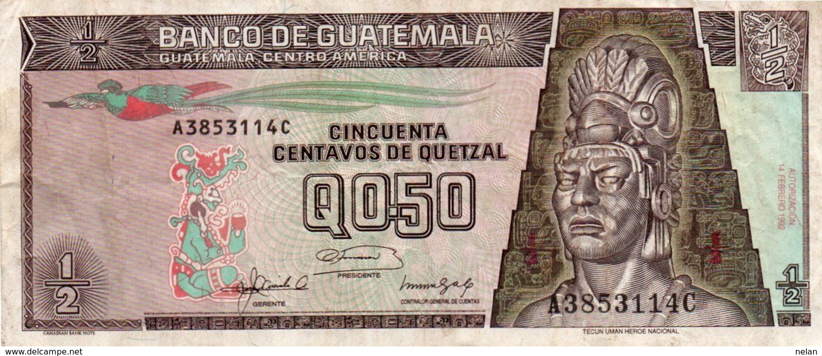 GUATEMALA 0,50 QUETZAL 1992 P-72b  Circ  Vf+axf - Guatemala
