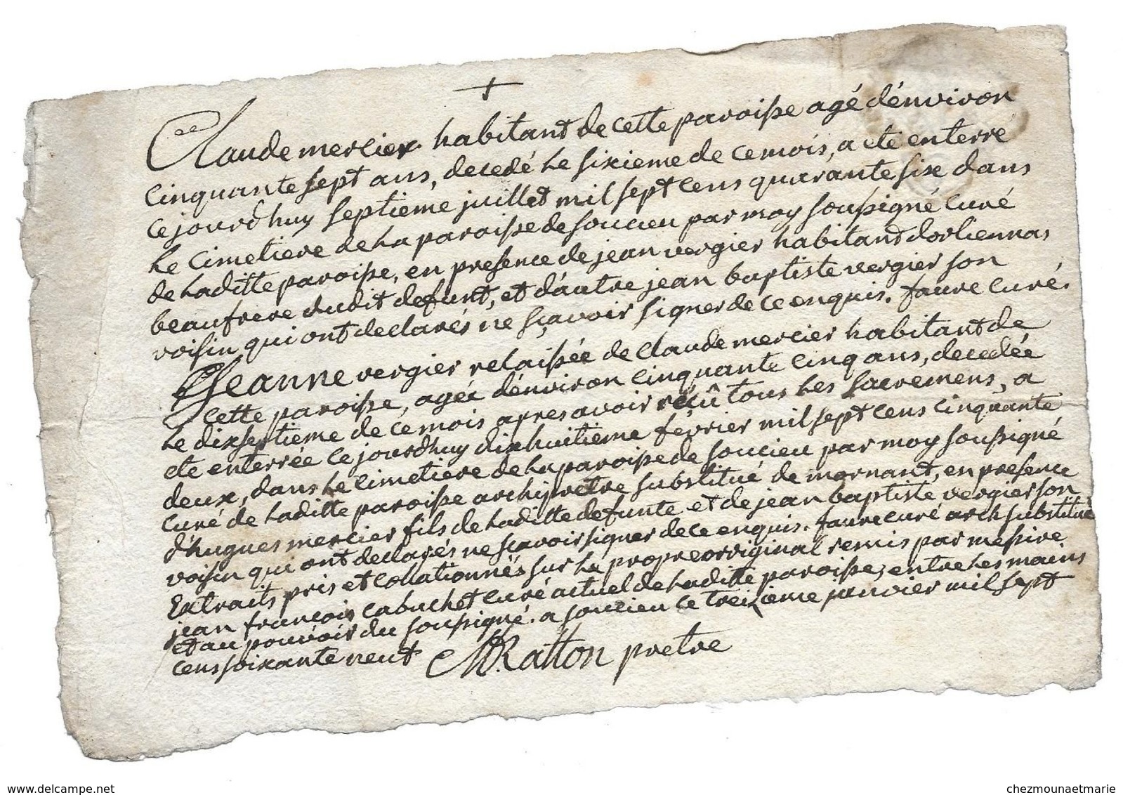 1746 ET 1752 - COPIE ACTE DE DECES DE CLAUDE MERCIER ET JEANNE VERGUIER SOUCIEU RHONE - Historical Documents