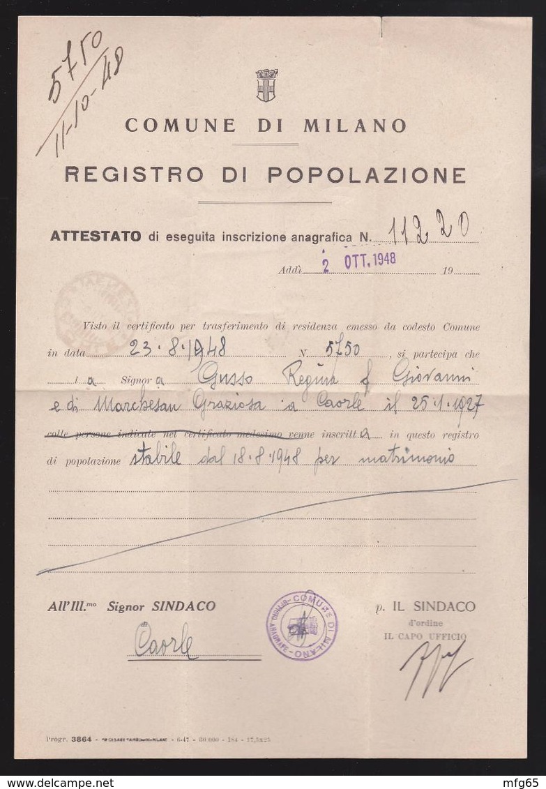 Democratica Lire 4 + Lire 3 + Centesimi 50 Da Milano Per Caorle Venezia - 1946-60: Marcophilia