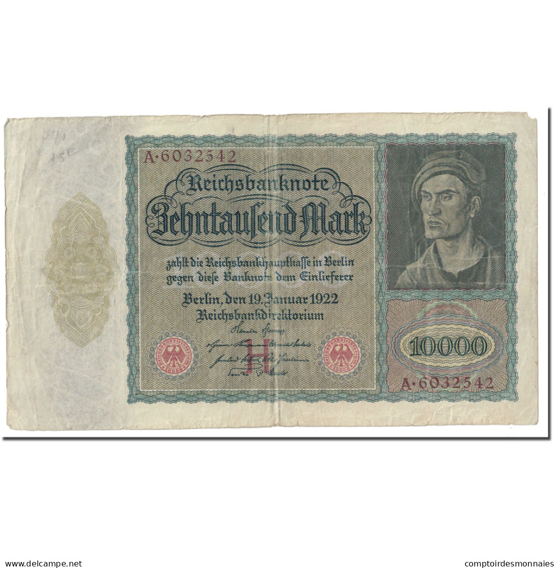 Billet, Allemagne, 10,000 Mark, 1922, 1922-01-19, KM:70, TTB - 10000 Mark