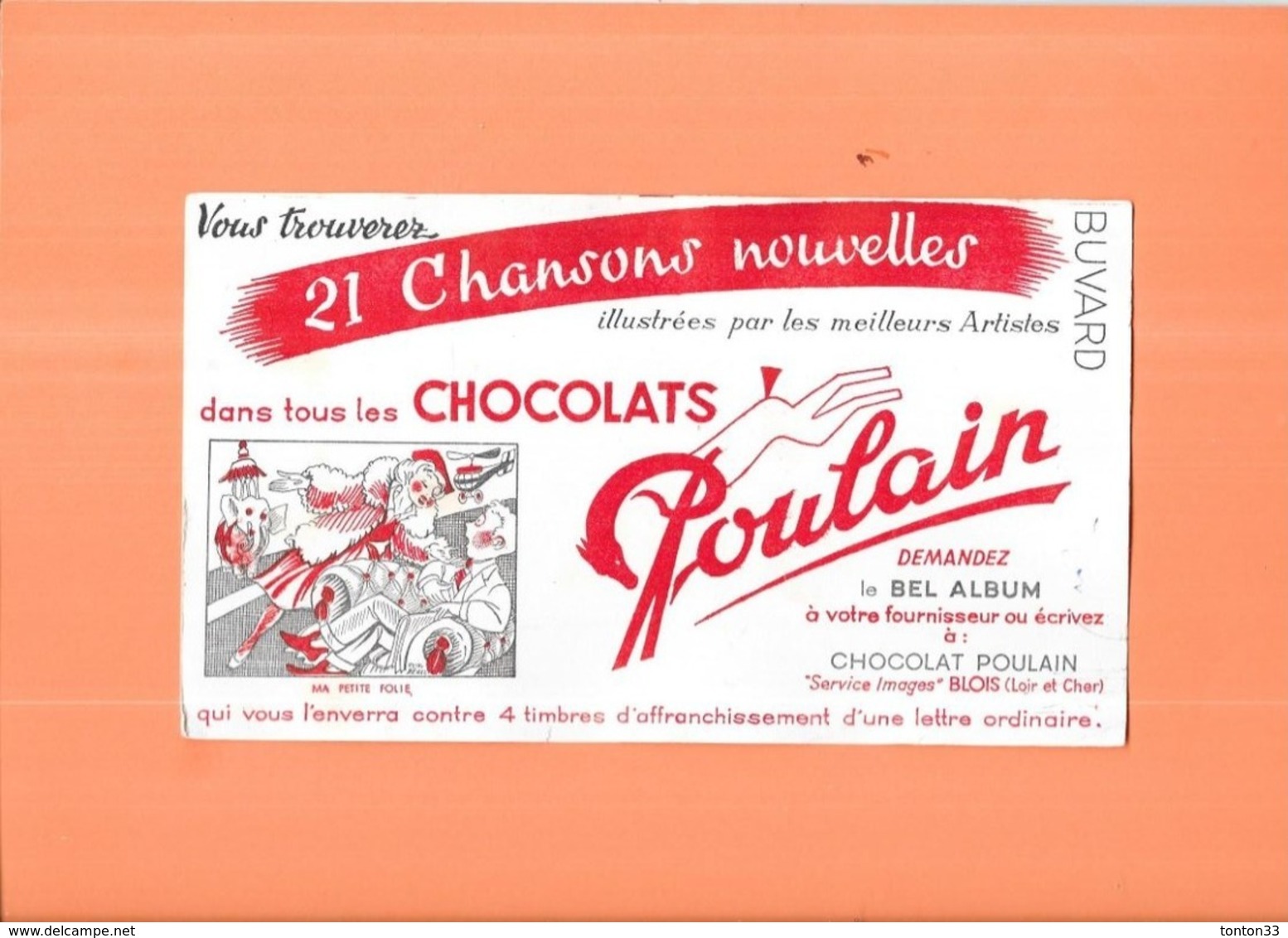 BUVARD Chocolats POULAIN -  MA PETITE FOLIE - - Chocolat