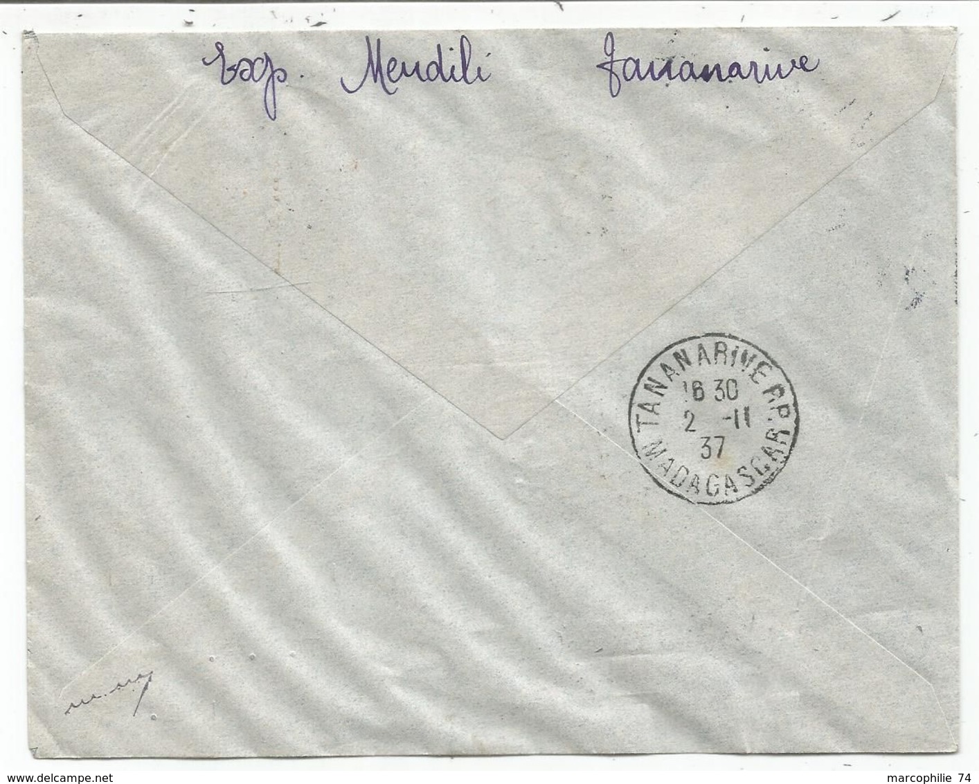 MADAGASCAR 45C+15C+5C LETTRE AVION FORT DAUPHIN 1 NOV 1937 POUR TANANARIVE GRIFFE PREMIER SERVICE HEBDOMADAIRE - Brieven En Documenten