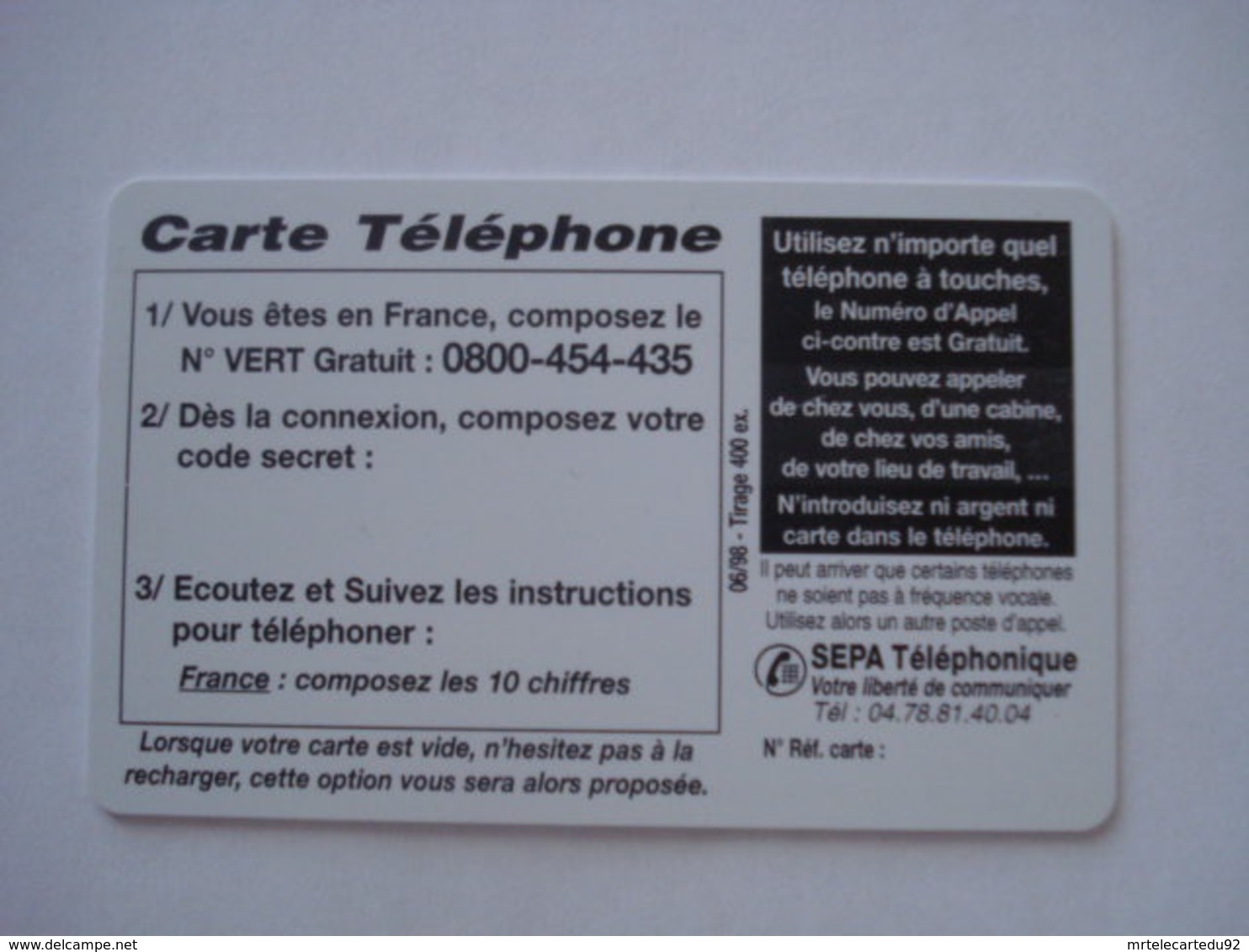 Carte Prépayée De France " SEPA Téléphonique "  ( Neuve Sans Code ). - Autres & Non Classés