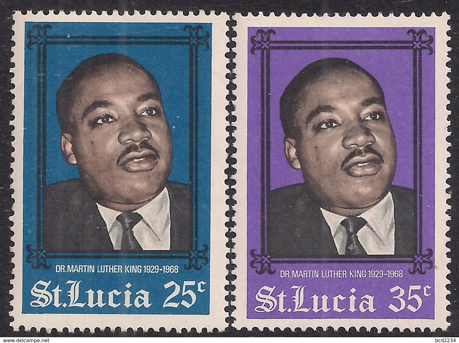 ST SAINT LUCIA WEST INDIES 1968 DR MARTIN LUTHER KING COMMEMORATION FULL SET OF 2 NHM SG 250-1 EQUAL RIGHTS FIGHTER - Martin Luther King