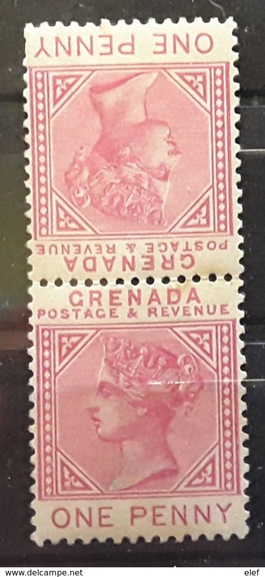 GRENADA GB Colony, 1887, Paire Tête Beche Yvert No 23 A, 1p Rose Neuve **/* , TB - Grenada (...-1974)