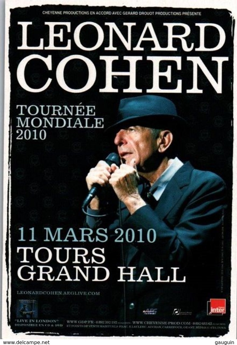 CPM - LEONARD COHEN - (Concert à TOURS - Mars 2010)...- Edition Pub - Cantantes Y Músicos