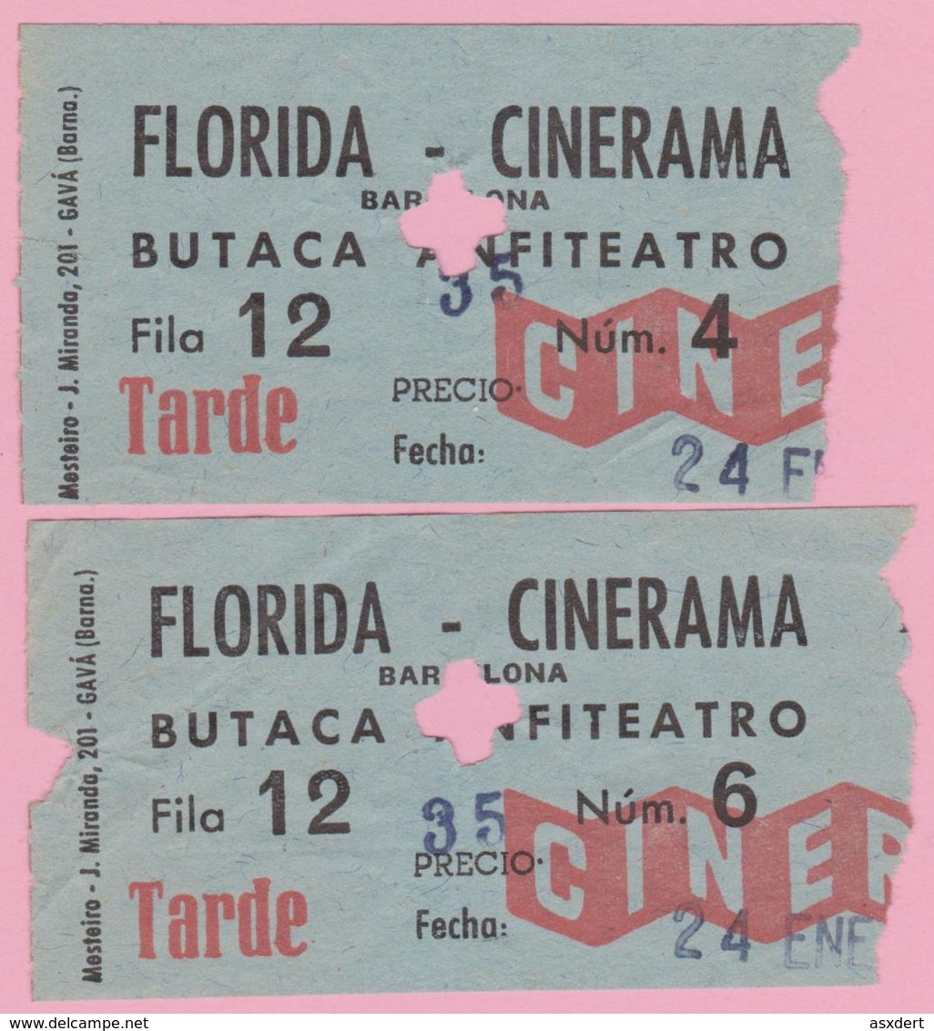 2x Espana Ticket Barcelona Florida Cinerama  +/- 1967 - Tickets - Vouchers