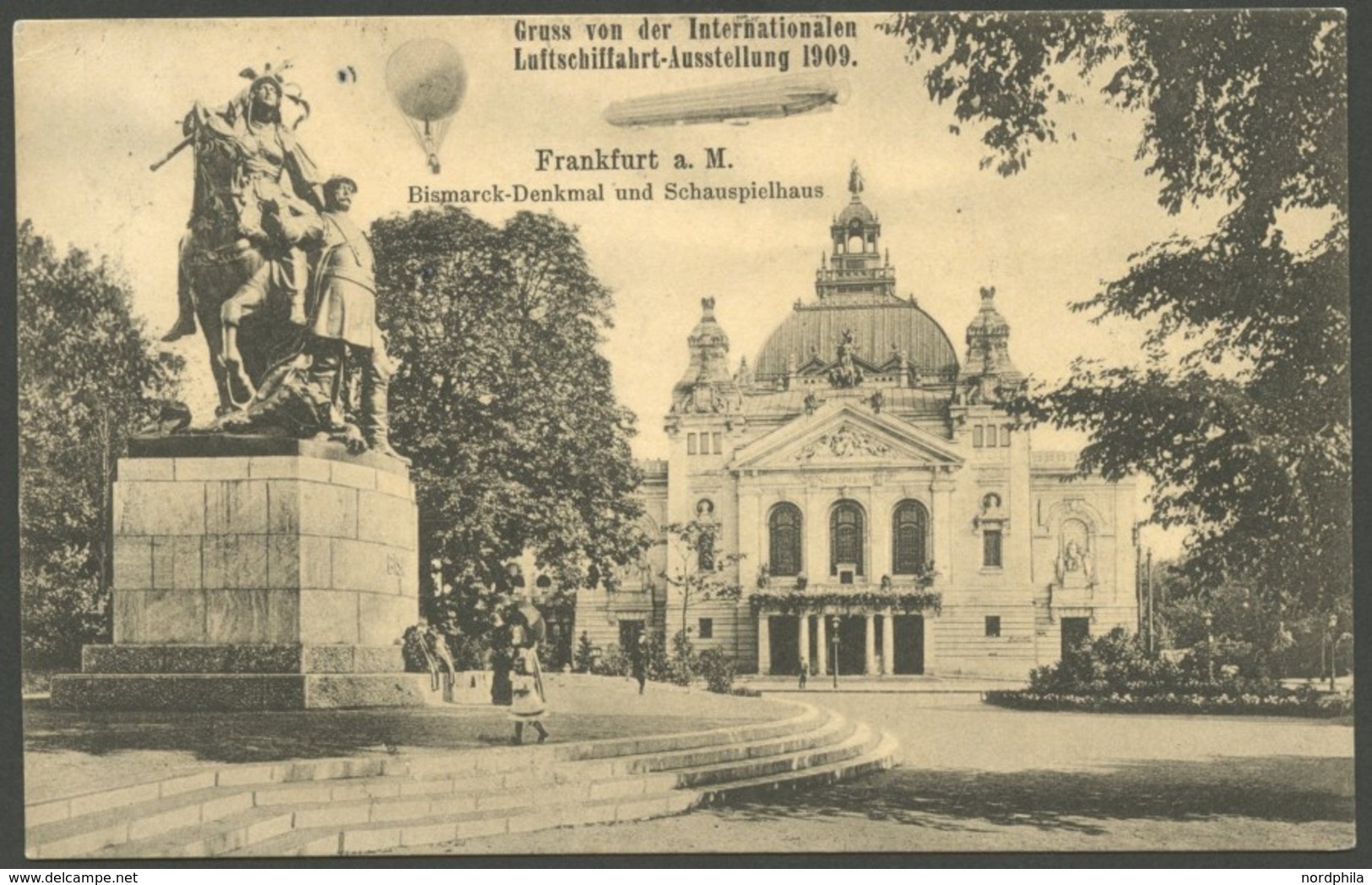 ALTE ANSICHTSKARTEN 1909, ILA Frankfurt A. M., Ausstellungs-Sonderkarte Zeppelin Und Ballon über Bismarkdenkmal Und Scha - Autres & Non Classés