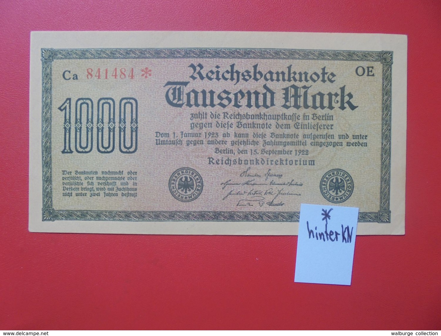 Reichsbanknote 1000 MARK 1922 VARIANTE CIRCULER (B.15) - 1000 Mark