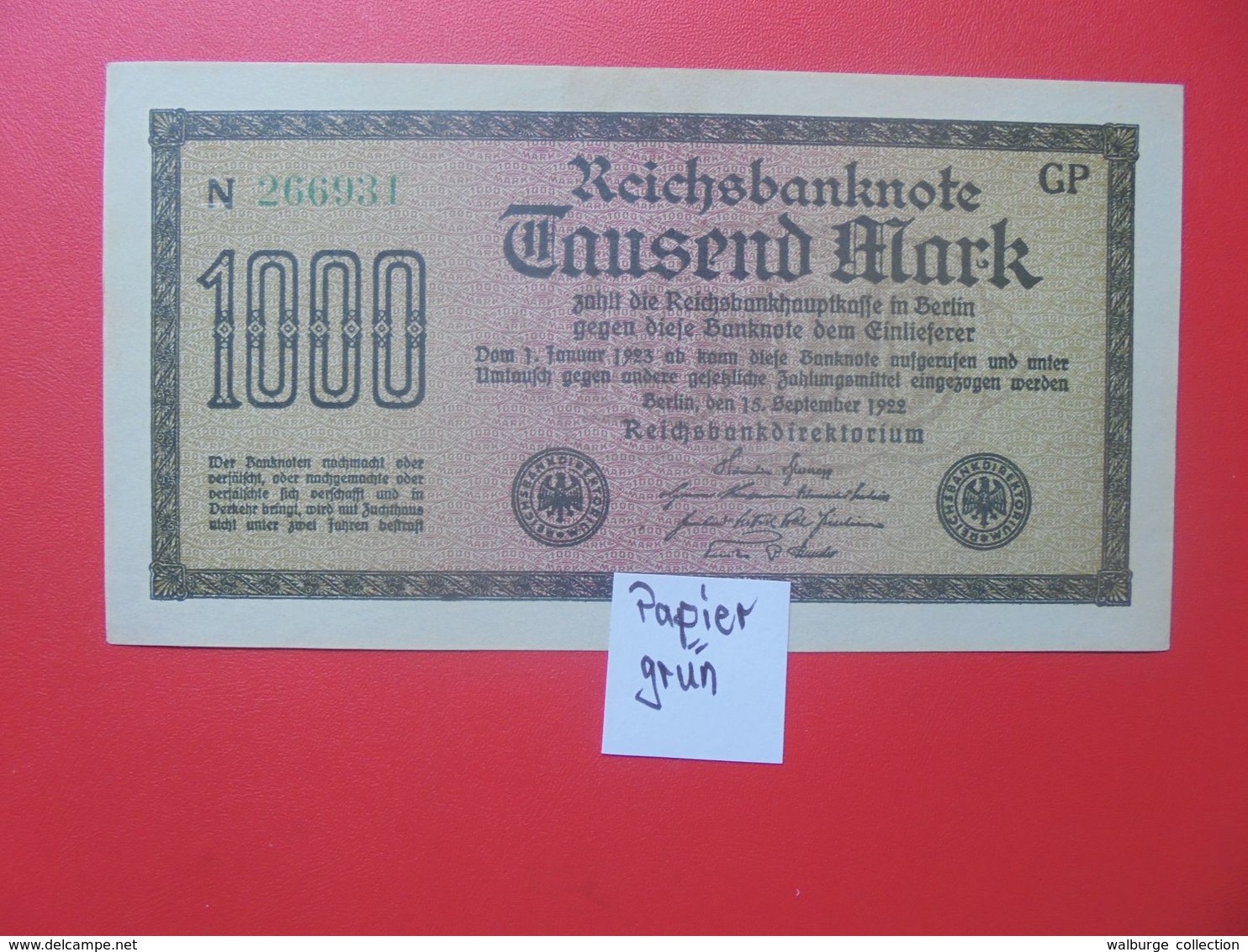 Reichsbanknote 1000 MARK 1922 VARIANTE CIRCULER (B.15) - 1000 Mark