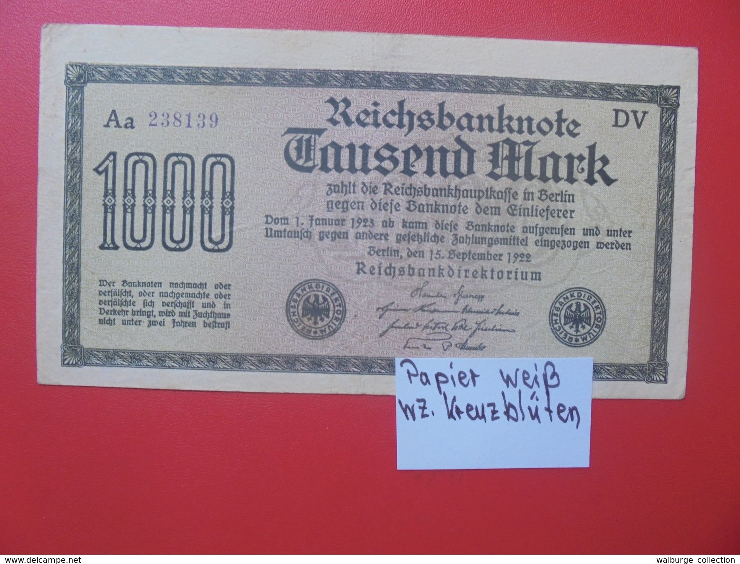 Reichsbanknote 1000 MARK 1922 VARIANTE CIRCULER (B.15) - 1000 Mark