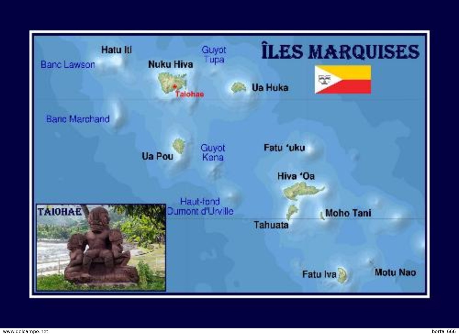 Marquesas Islands Map French Polynesia New Postcard Inseln Landkarte AK - Französisch-Polynesien