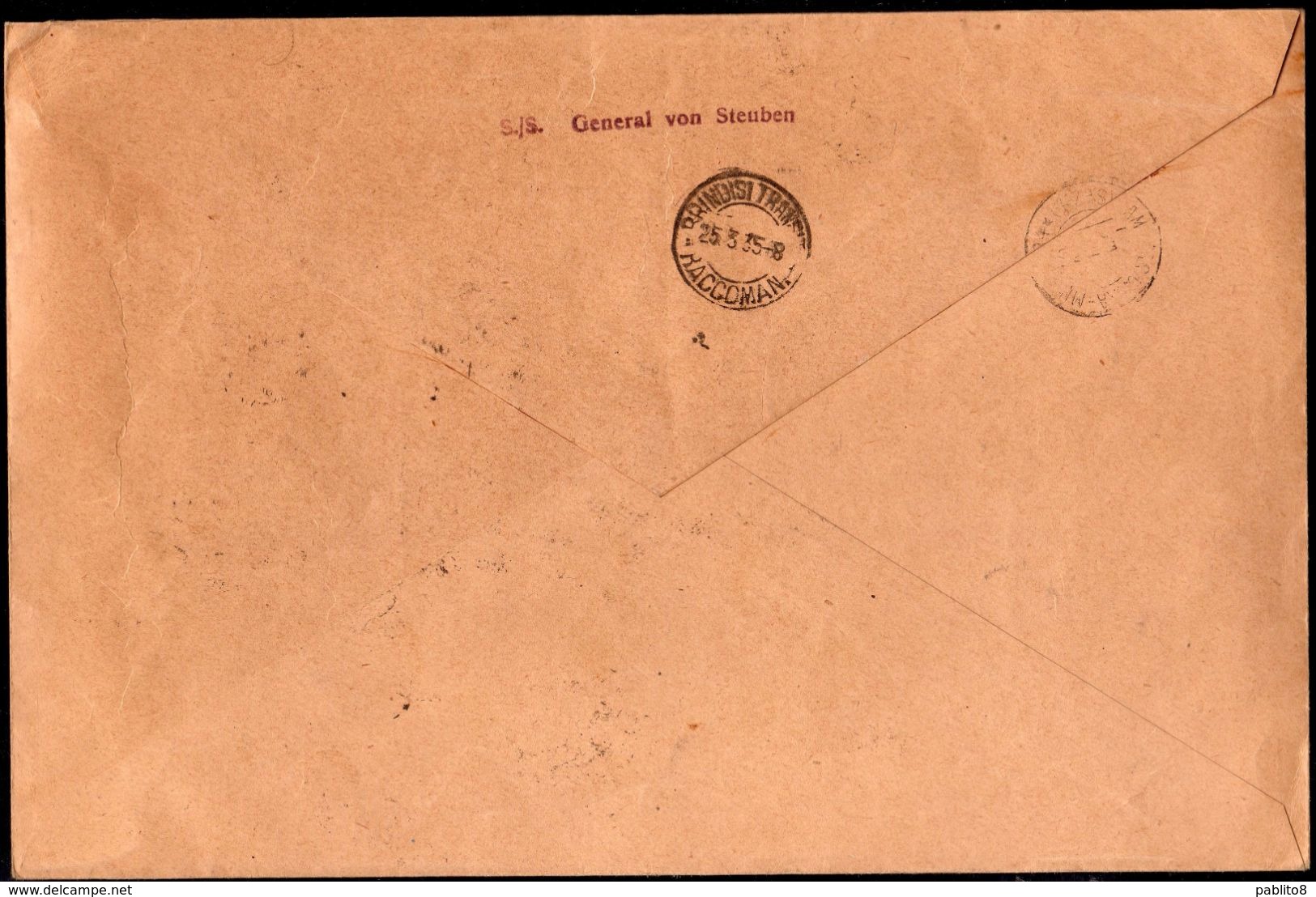 EGEO 21 3 1935 PITTORICA CENT. 5c X2+10c+20c X2+25c+30c X3+50c X3 +LIRE 1,25 + AEREA ALA 50c SU BUSTA RACCOMANDATA COVER - Egeo