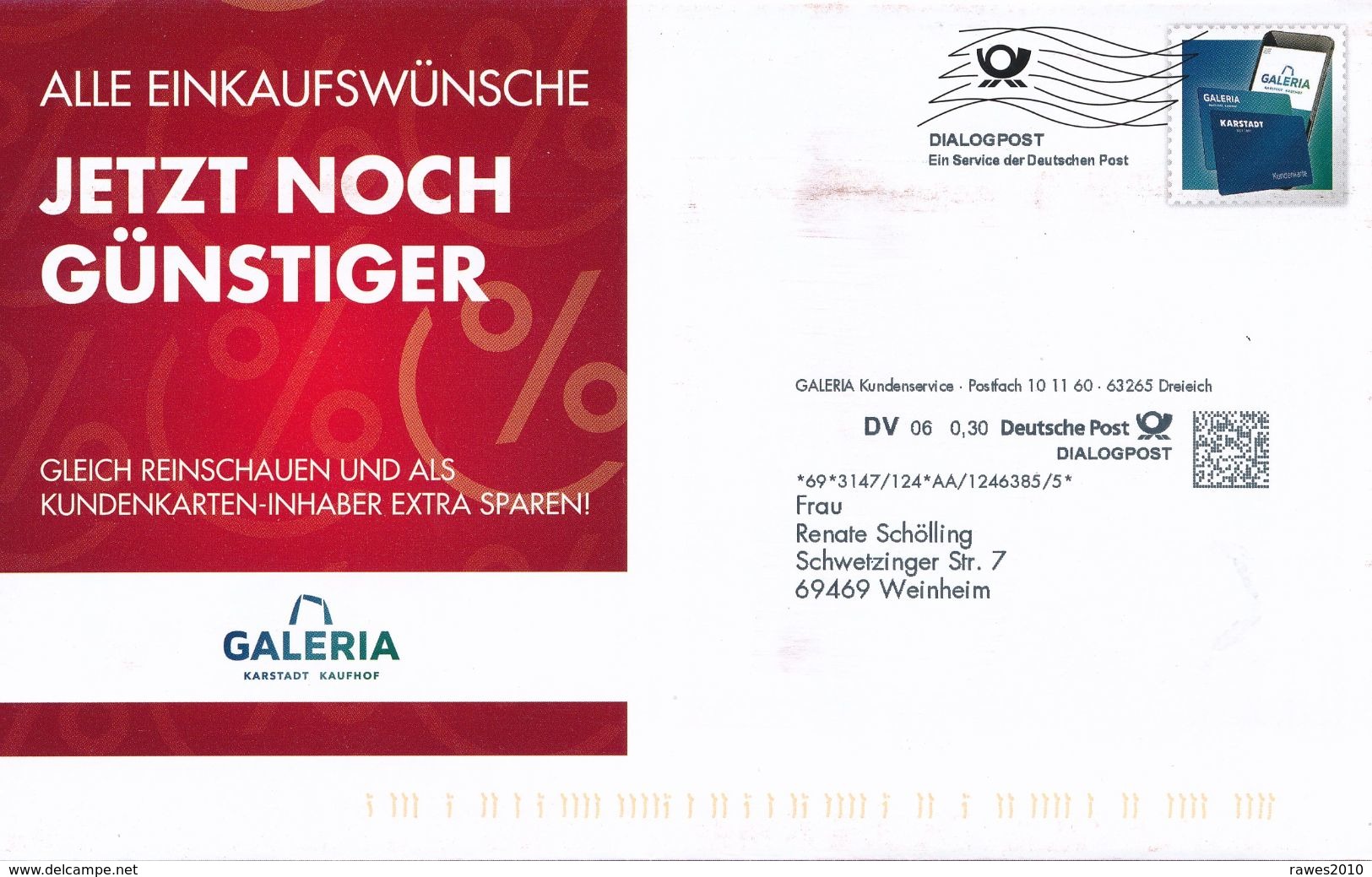 BRD / Bund Dreieich Dialogpost DV 06 0,30 Euro FRW 2020 Galeria Kaufhof Karstadt - Lettres & Documents