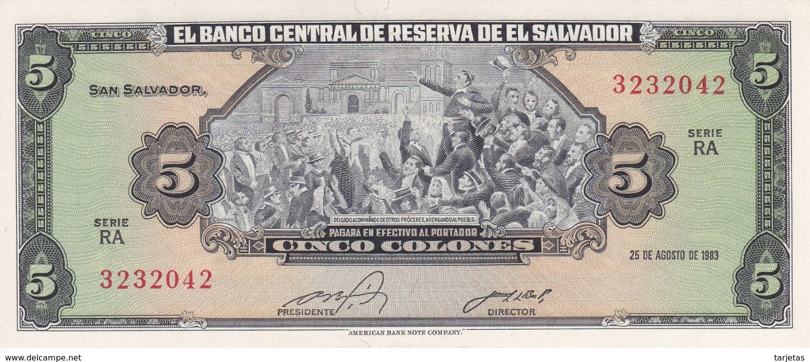 BILLETE DE EL SALVADOR DE 5 COLONES DEL AÑO 1983 DE CRISTOBAL COLON SIN CIRCULAR - UNCIRCULATED  (BANKNOTE) - El Salvador