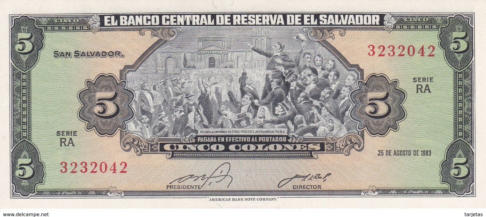 BILLETE DE EL SALVADOR DE 5 COLONES DEL AÑO 1983 DE CRISTOBAL COLON SIN CIRCULAR - UNCIRCULATED  (BANKNOTE) - Salvador
