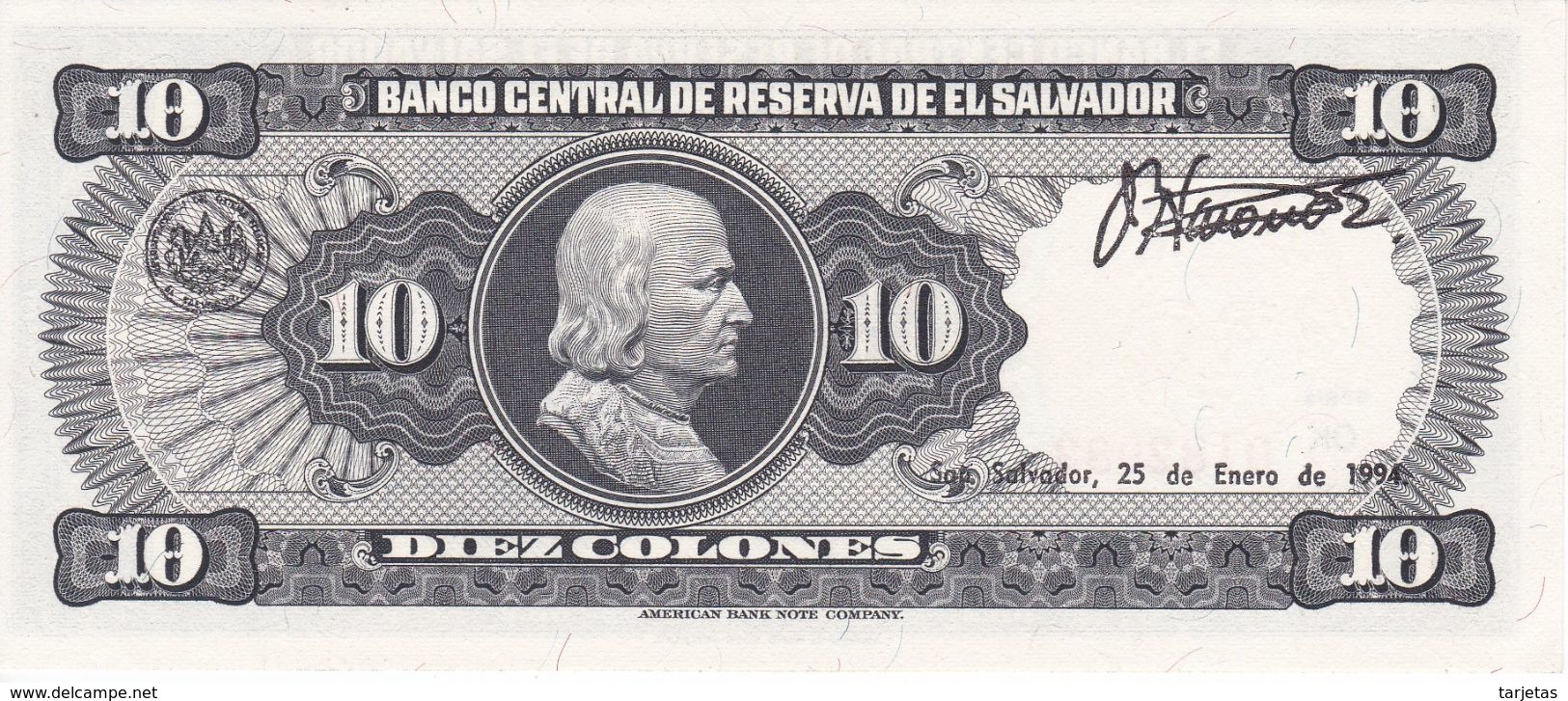 BILLETE DE EL SALVADOR DE 10 COLONES DEL AÑO 1988/1994 DE CRISTOBAL COLON SIN CIRCULAR - UNCIRCULATED  (BANKNOTE) - El Salvador