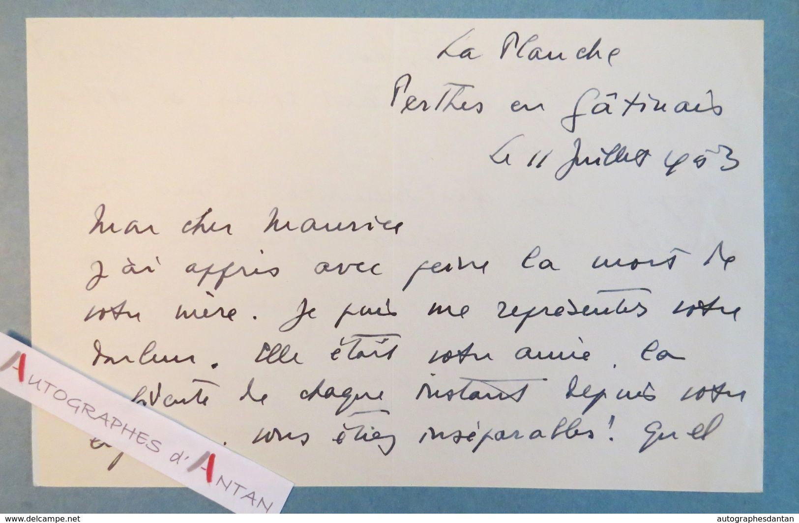 L.A.S  Louis Gautier VIGNAL écrivain - Perthes En Gâtinais - à Maurice ROSTAND Lettre Autographe Décès Rosemonde Gérard - Ecrivains