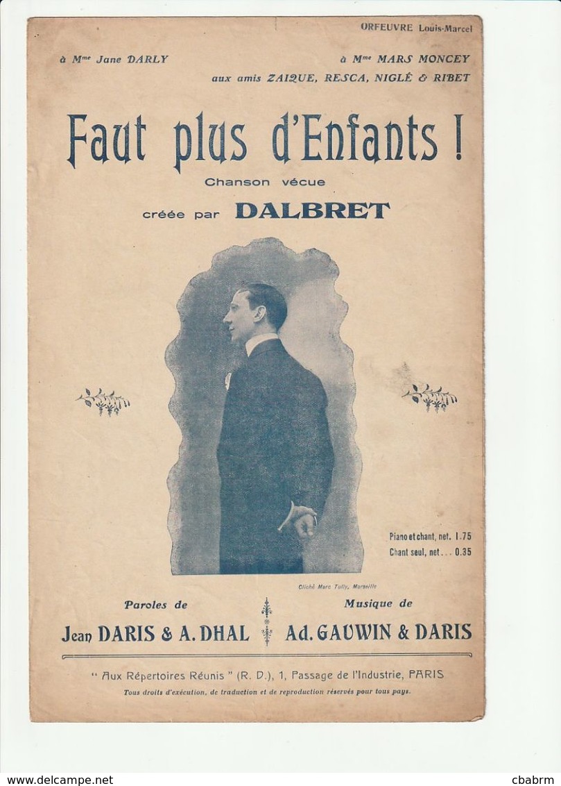 PARTITION FAUT PLUS D'ENFANTS ! Par DALBRET De DARIS DAHL Et GAUWIN - Spartiti