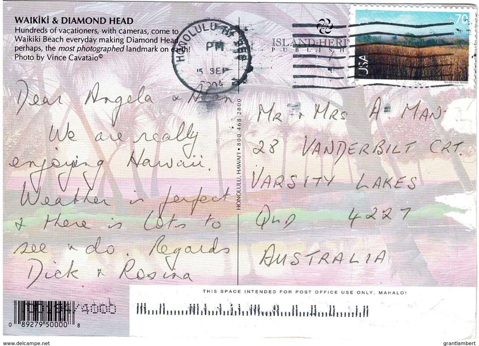 Waikiki, Oahu, Hawaii- Posted To Australia 2004 With Stamp - Oahu