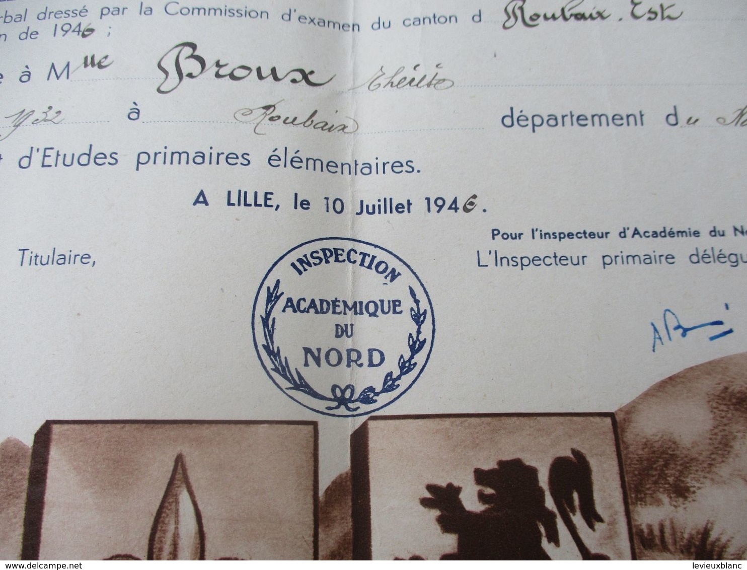 Diplôme Scolaire/Certificat Etudes Primaires/Académie De LILLE/Roubaix-Tourcoing/Dépt Du Nord/Broux Thérése/1946  DIP249 - Diplome Und Schulzeugnisse