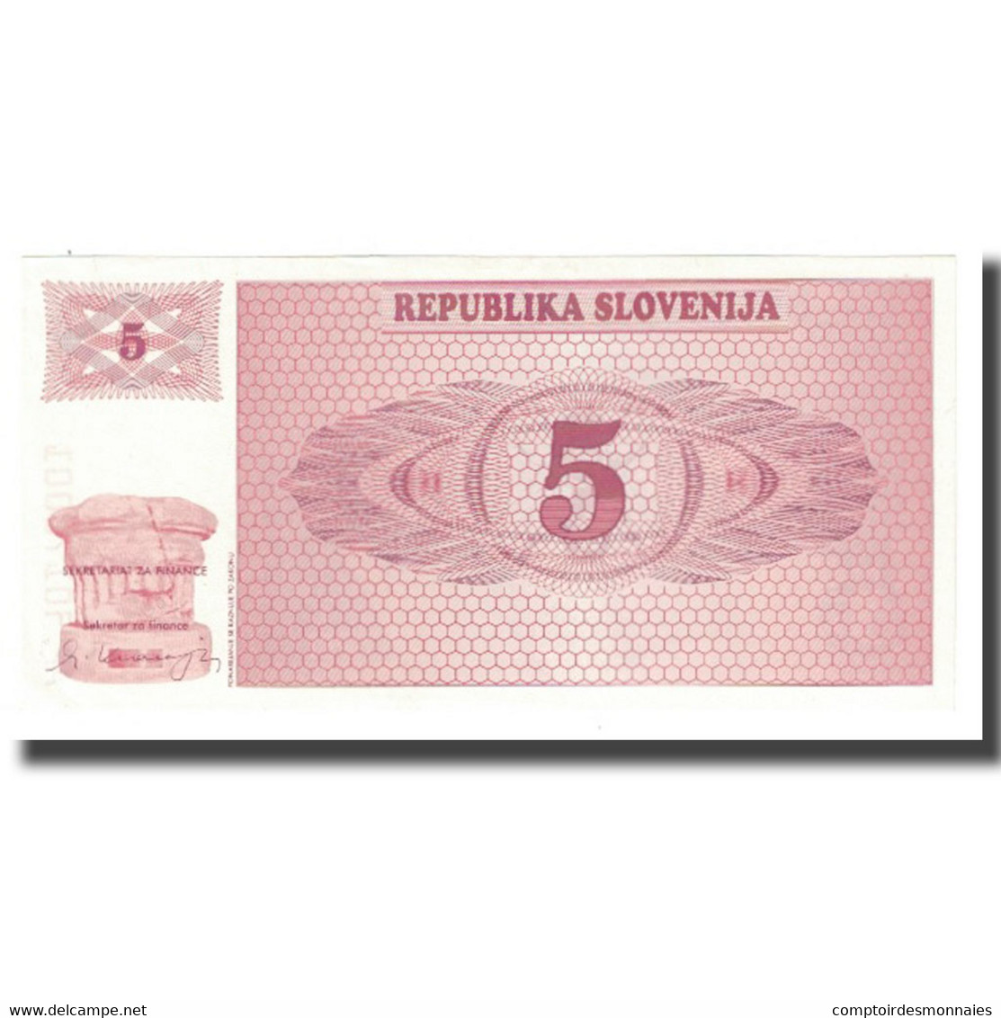 Billet, Slovénie, 5 (Tolarjev), KM:3a, SPL - Slovenia