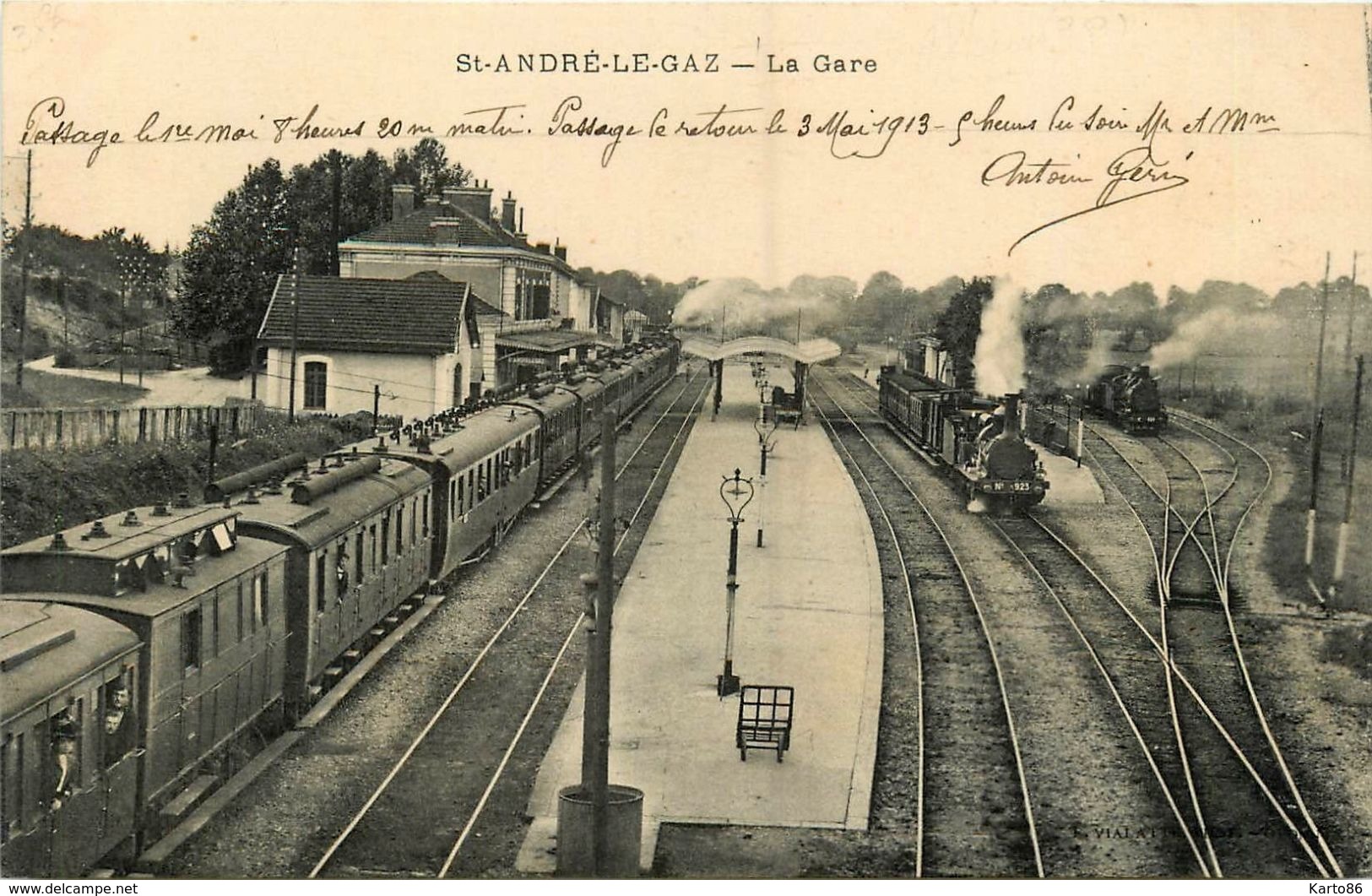 St André Le Gaz * La Gare * Train Locomotive N°923 * Ligne Chemin De Fer De L'isère * Wagons - Saint-André-le-Gaz