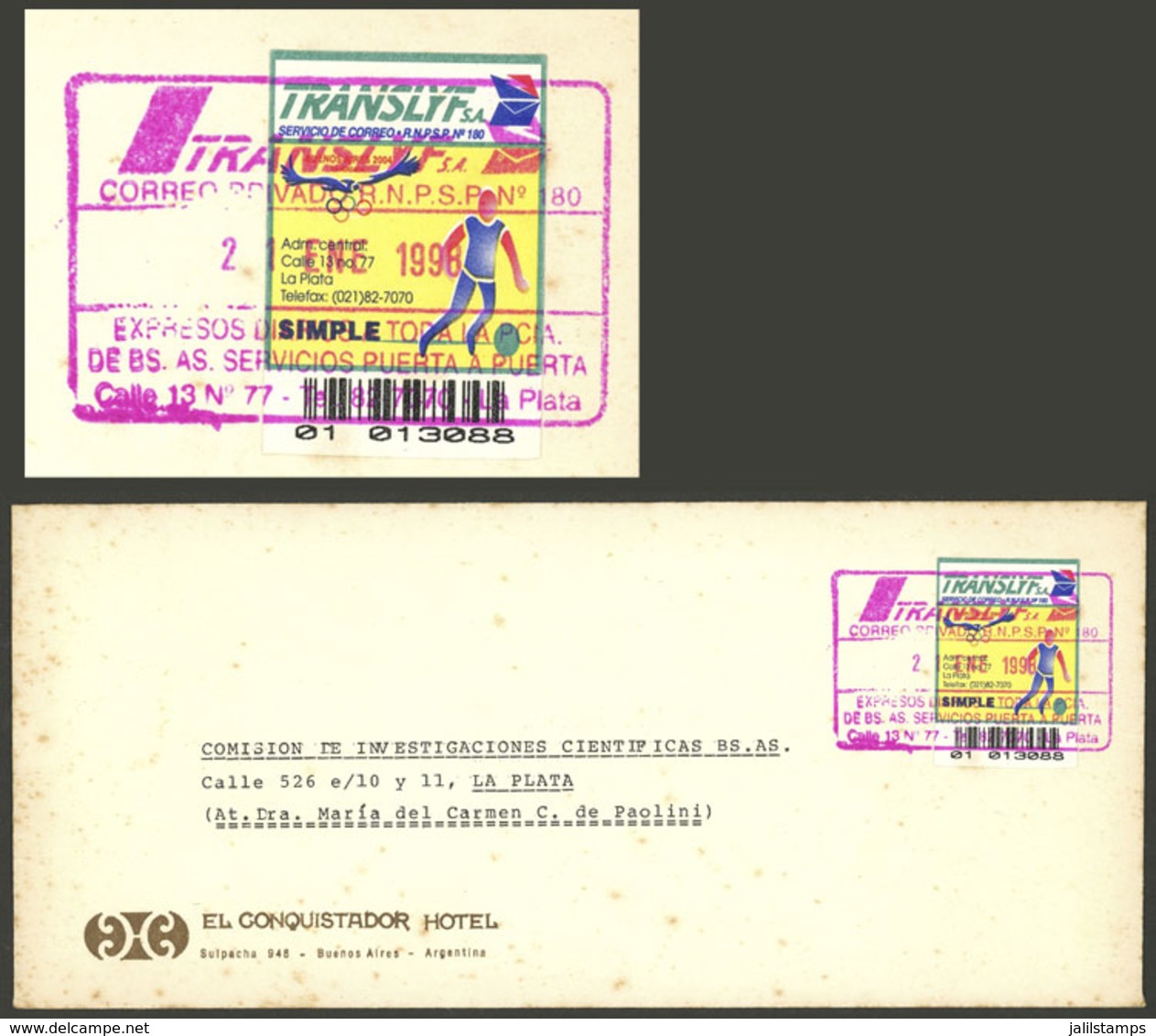 TOPIC FOOTBALL: ARGENTINA: Cover Sent From Buenos Aires To La Plata By Private Post TRANSLYF, With Stamp With Vignette I - Autres & Non Classés