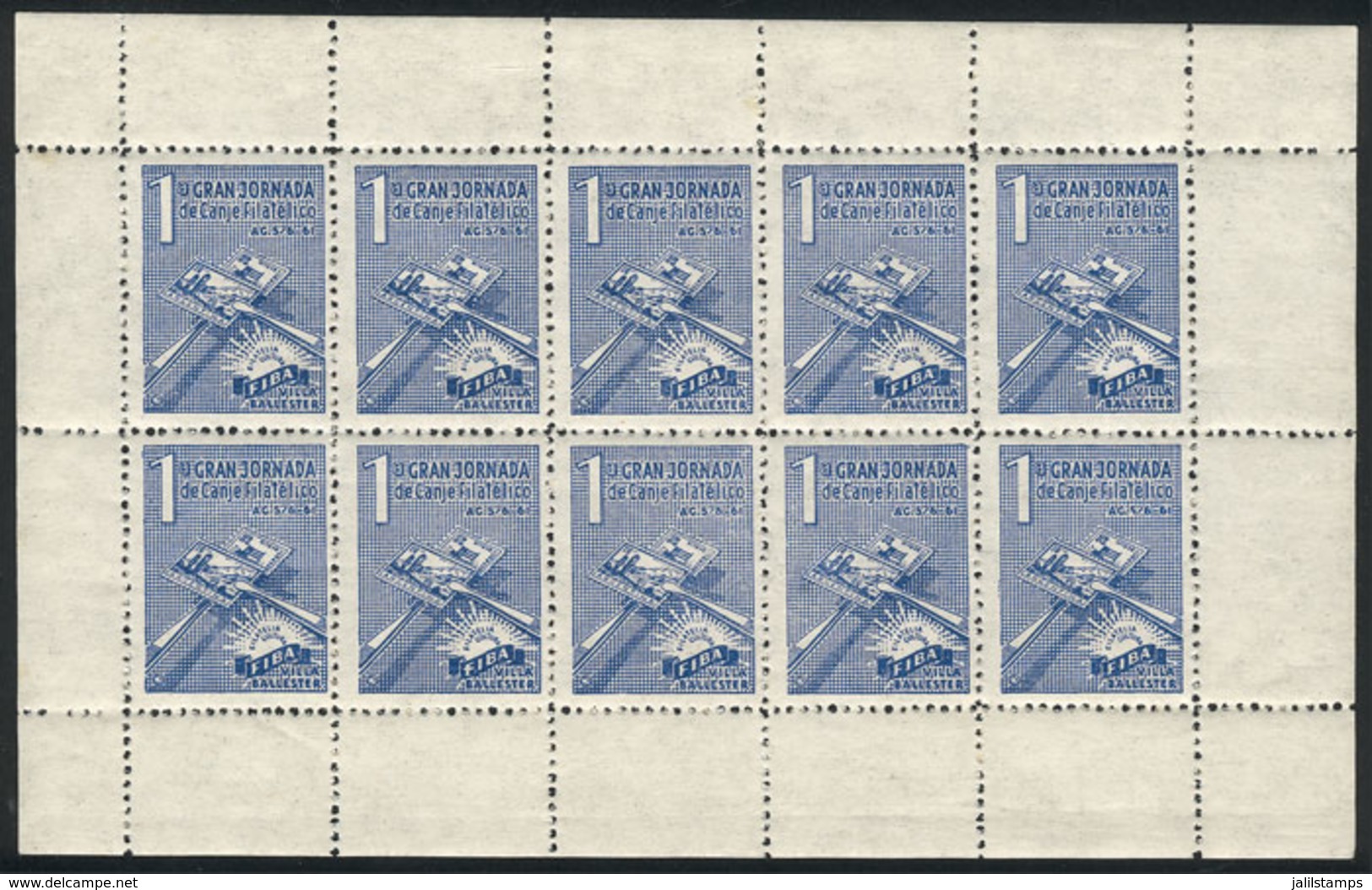 ARGENTINA: 1st Grand Meet Of Stamp Exchange, FIBA, Villa Ballester, Year 1961, Mini-sheet Of 10 Cinderellas, VF Quality, - Erinnophilie