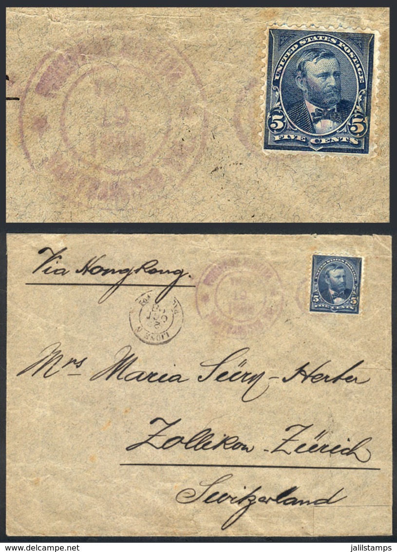 PHILIPPINES: Cover Sent From Manila To Switzerland On 19/OC/1898, Franked With USA Stamp Of 5c. And Violet Double Circle - Filipinas