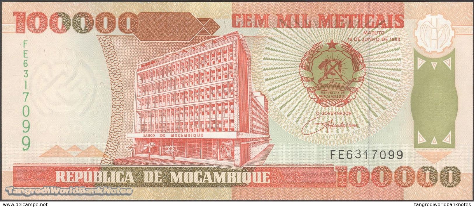 TWN - MOZAMBIQUE 139 - 100000 100.000 Meticais 16.6.1993 Prefix FE UNC - Moçambique
