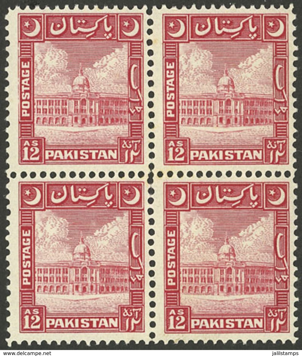 PAKISTAN: Sc.54, 1949/53 12a. Red, MNH Block Of 4, VF Quality, Catalog Value US$110. - Pakistan